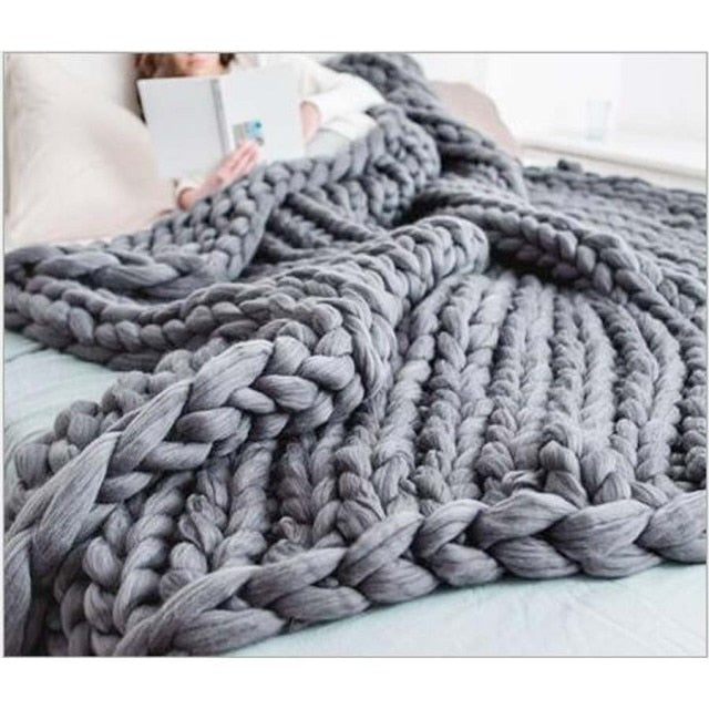 WOSTAR Chunky merino wool blanket thick large yarn roving knitted blanket  winter warm plaid throw blankets sofa bed blanket