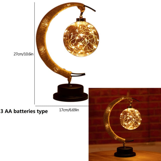 LED Moon Hemp Rope Rattan Lamp